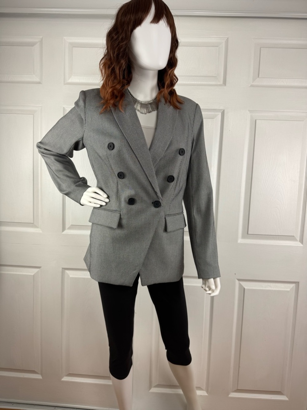Nine West Light Gray Double-Breasted Tailored Blazer